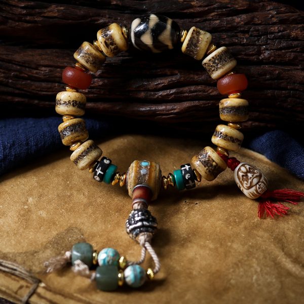 Tibetan Yak Bone Prayer Bead Carved Bracelet