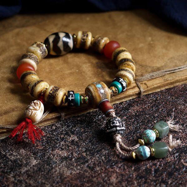 Tibetan Yak Bone Prayer Bead Carved Bracelet