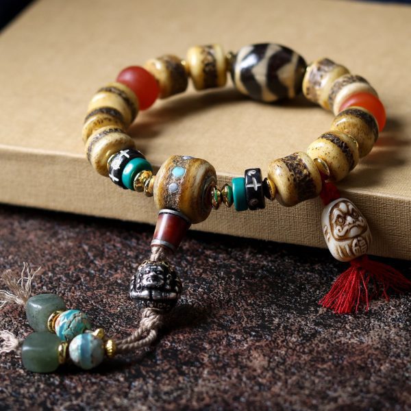 Tibetan Yak Bone Prayer Bead Carved Bracelet