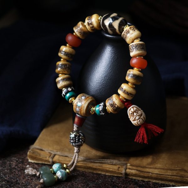 Tibetan Yak Bone Prayer Bead Carved Bracelet