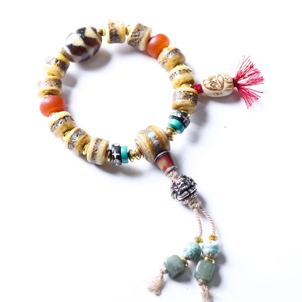 Tibetan Yak Bone Prayer Bead Carved Bracelet