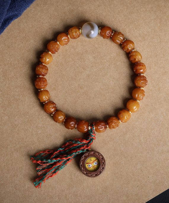 Tibetan Yak Bone Prayer Bead Thangka Bracelet