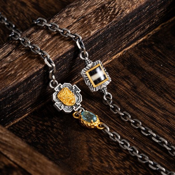 Zakiram Gemstone Sterling Silver Tibetan Necklace