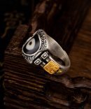Zakiram Sterling Silver Dzi Beads Tibetan Buddhist Ring