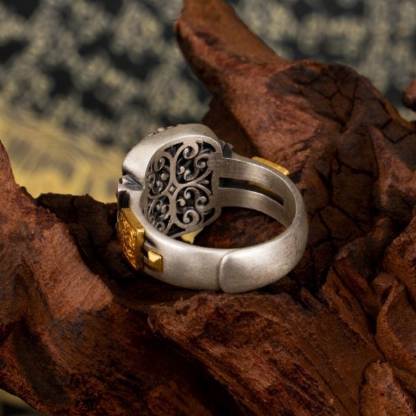 Zakiram Sterling Silver Dzi Beads Tibetan Buddhist Ring