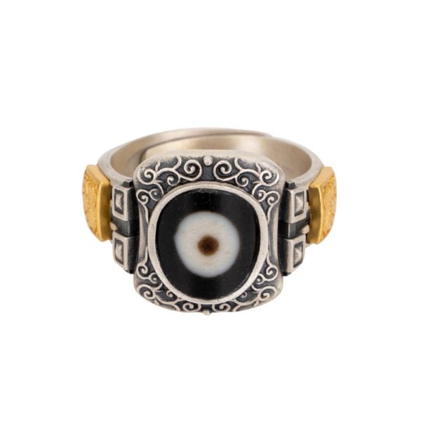 Zakiram Sterling Silver Dzi Beads Tibetan Buddhist Ring