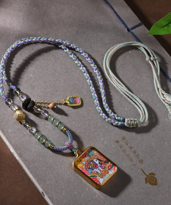 Zakiram Thangka Pendant Crystal Cotton Rope Necklace