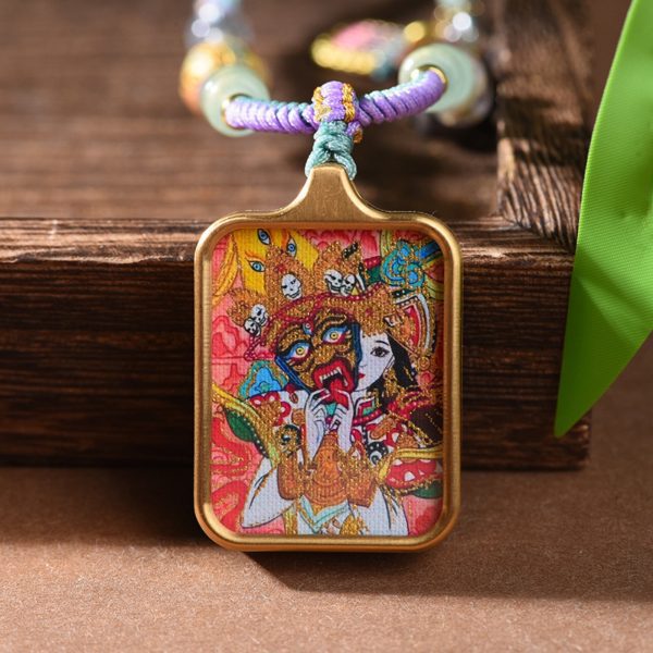 Zakiram Thangka Pendant Crystal Cotton Rope Necklace