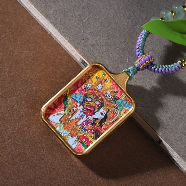 Zakiram Thangka Pendant Crystal Cotton Rope Necklace