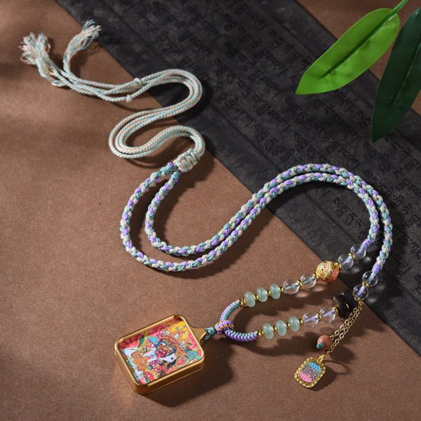 Zakiram Thangka Pendant Crystal Cotton Rope Necklace