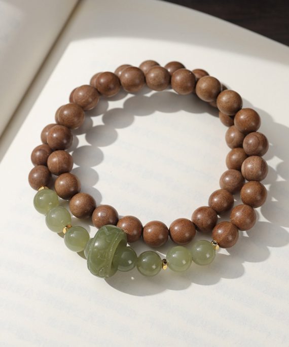 Zen Harmony Hetian Jade & Sandalwood Mala Bracelet