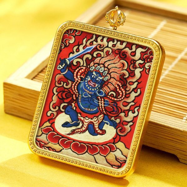 Mysterious gifts Hand-Painted Brass Tibetan Thangka Pendant Necklace Amulet