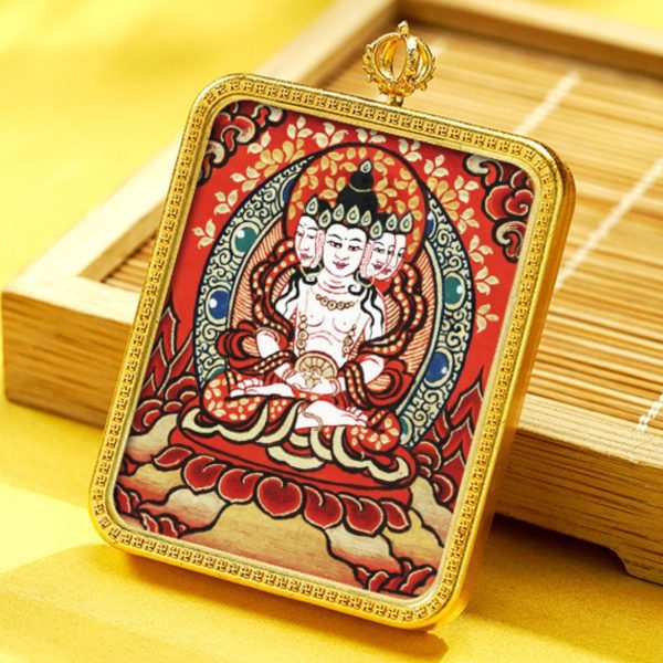 Mysterious gifts Hand-Painted Brass Tibetan Thangka Pendant Necklace Amulet
