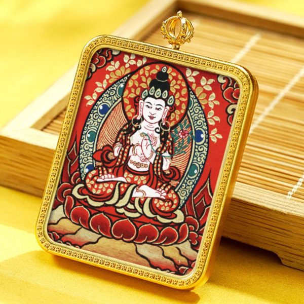Mysterious gifts Hand-Painted Brass Tibetan Thangka Pendant Necklace Amulet