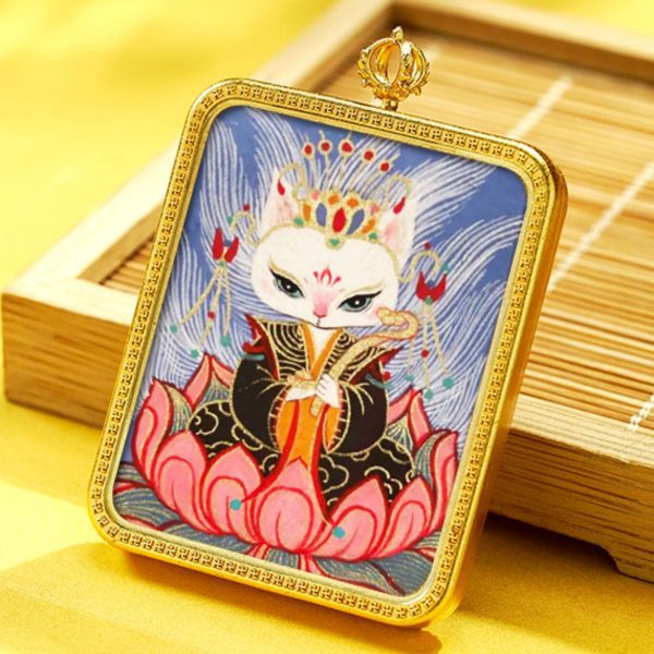 Mysterious gifts Hand-Painted Brass Tibetan Thangka Pendant Necklace Amulet