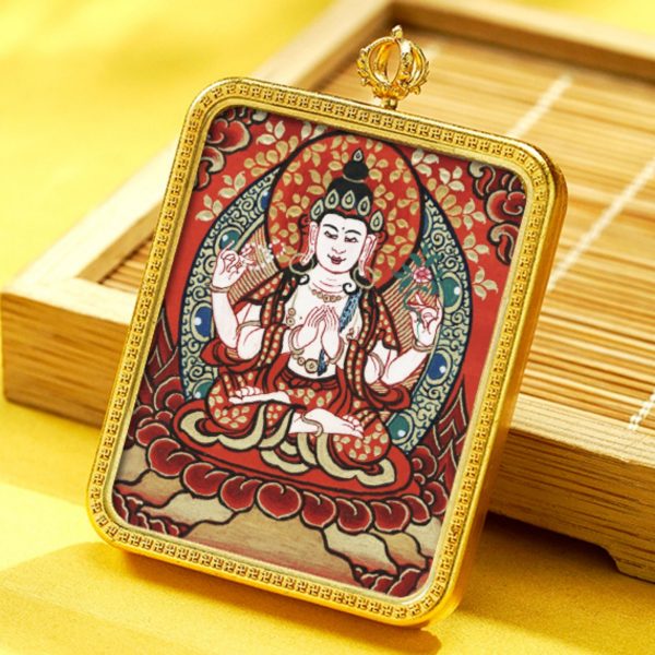Mysterious gifts Hand-Painted Brass Tibetan Thangka Pendant Necklace Amulet
