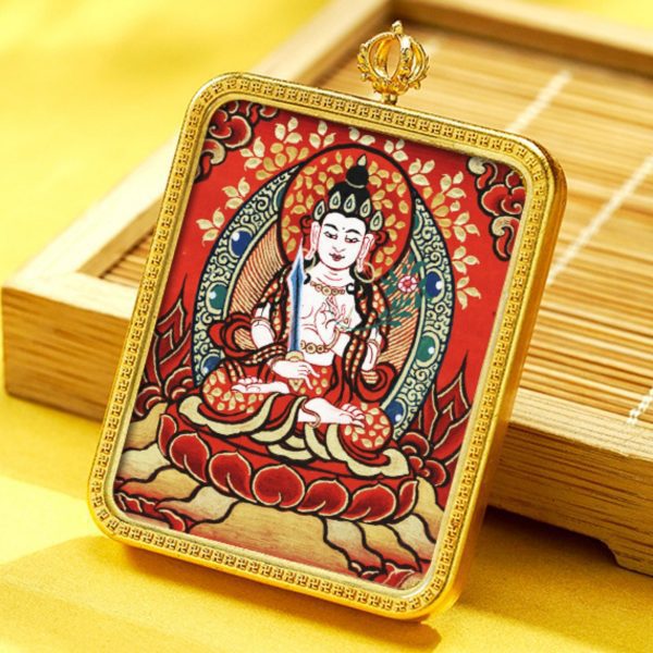 Mysterious gifts Hand-Painted Brass Tibetan Thangka Pendant Necklace Amulet