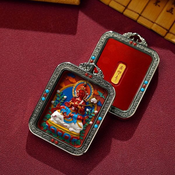 Mysterious gifts Hand-Painted White Copper Tibetan Buddhist Pendant Necklace with Cinnabar