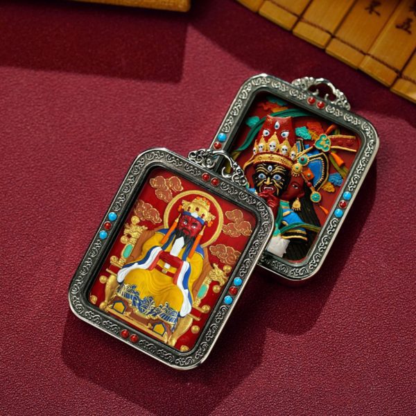 Mysterious gifts Hand-Painted White Copper Tibetan Buddhist Pendant Necklace with Cinnabar