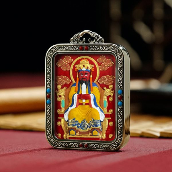 Mysterious gifts Hand-Painted White Copper Tibetan Buddhist Pendant Necklace with Cinnabar
