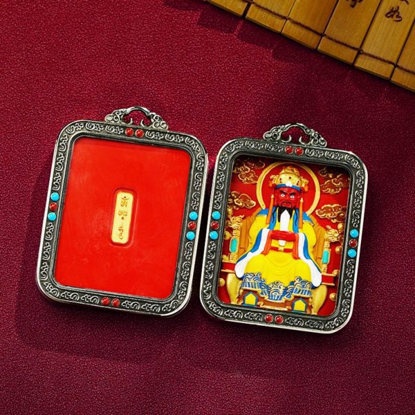 Mysterious gifts Hand-Painted White Copper Tibetan Buddhist Pendant Necklace with Cinnabar