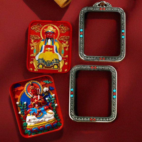 Mysterious gifts Hand-Painted White Copper Tibetan Buddhist Pendant Necklace with Cinnabar