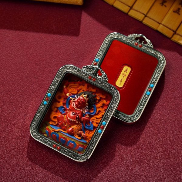 Mysterious gifts Hand-Painted White Copper Tibetan Buddhist Pendant Necklace with Cinnabar