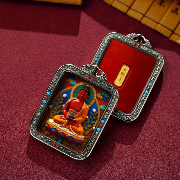 Mysterious gifts Hand-Painted White Copper Tibetan Buddhist Pendant Necklace with Cinnabar