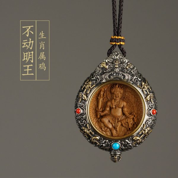 Mysterious gifts Hand-Carved White Brass and Tibetan Silver Buddha Pendant Necklace with Sandalwood