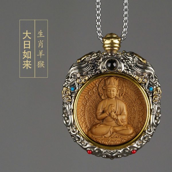 Mysterious gifts Hand-Carved White Copper and Tibetan Silver Sandalwood Buddhist Pendant