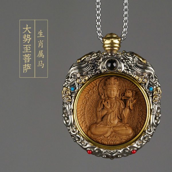 Mysterious gifts Hand-Carved White Copper and Tibetan Silver Sandalwood Buddhist Pendant