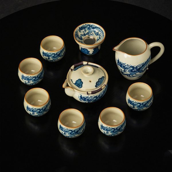 Mysterious gifts Ru Kiln Blue and White Porcelain Dragon Pattern Tea Set