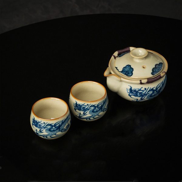 Mysterious gifts Ru Kiln Blue and White Porcelain Dragon Pattern Tea Set