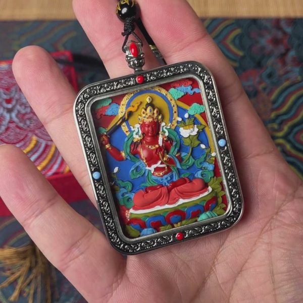 Mysterious gifts Hand-Painted Thangka Cinnabar White Copper Pendant Necklace (Ga Wu Box)