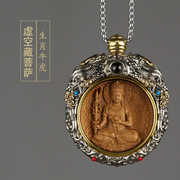 Mysterious gifts Hand-Carved White Copper and Tibetan Silver Sandalwood Buddhist Pendant